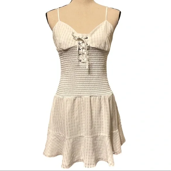 The East Order Revolve‎ Chance Mini Dress Lace Up Cottagecore Bow Women's Medium - Picture 2 of 12